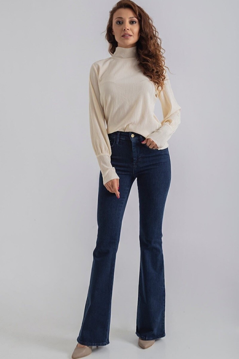 Terasa Koyu Mavi Likralı Yüksek Bel Ispanyol Jeans Pantolon Terasa Koyu Mavi Likralı Yüksek Bel Ispanyol Jeans Pantolon