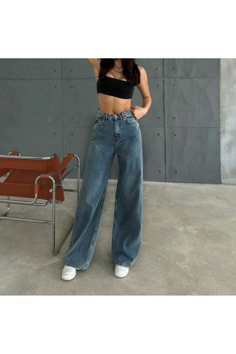 Emma 90 s Orta Mavi Kar Likralı Süper Yüksek Bel Salaş Paça Kot Palazzo Pantolon Emma 90 s Orta Mavi Kar Likralı Süper Yüksek Bel Salaş Paça Kot Palazzo Pantolon