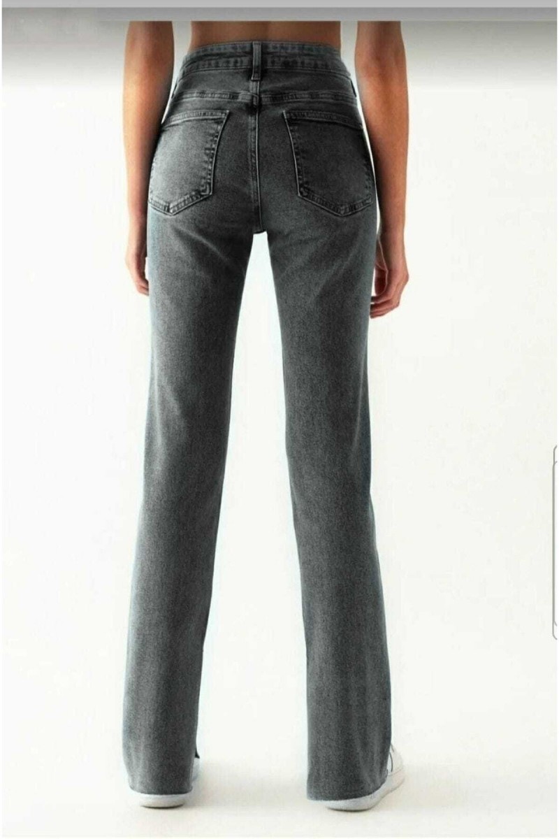 Alaz Power Likralı Kadın Füme Kar Süper Yüksek Bel Salaş Paça Jeans Kot Pantolon