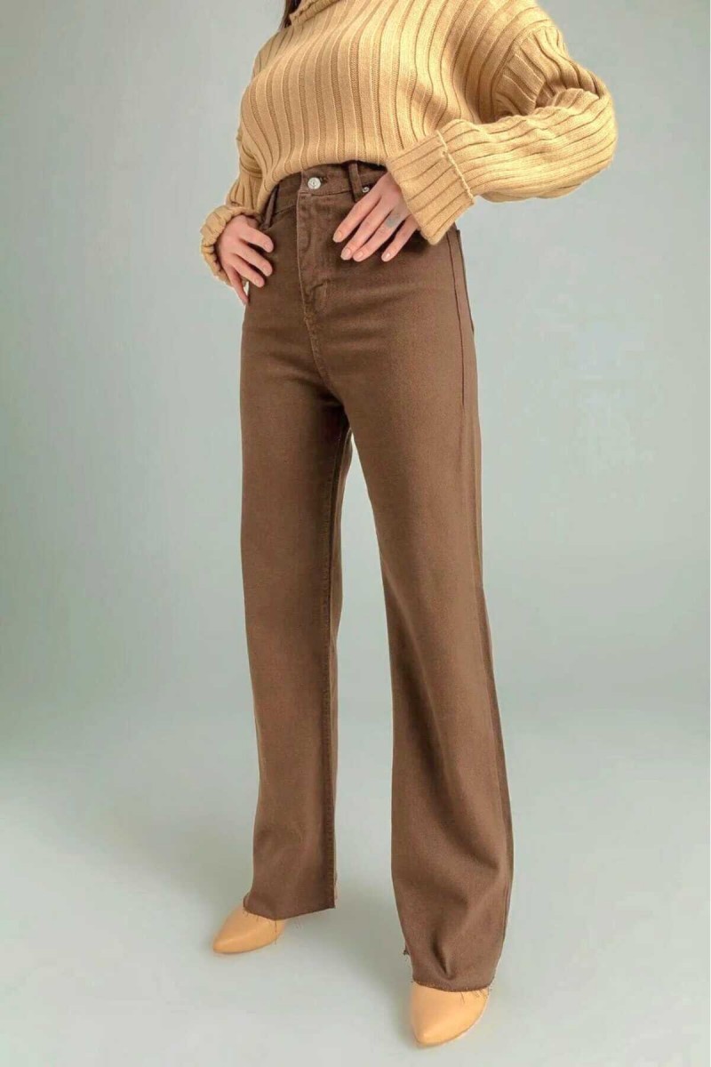 Kahverengi Salaş Palazzo Wideleg Jean Power Likra Kadın Yüksek Bel Toparlayıcı