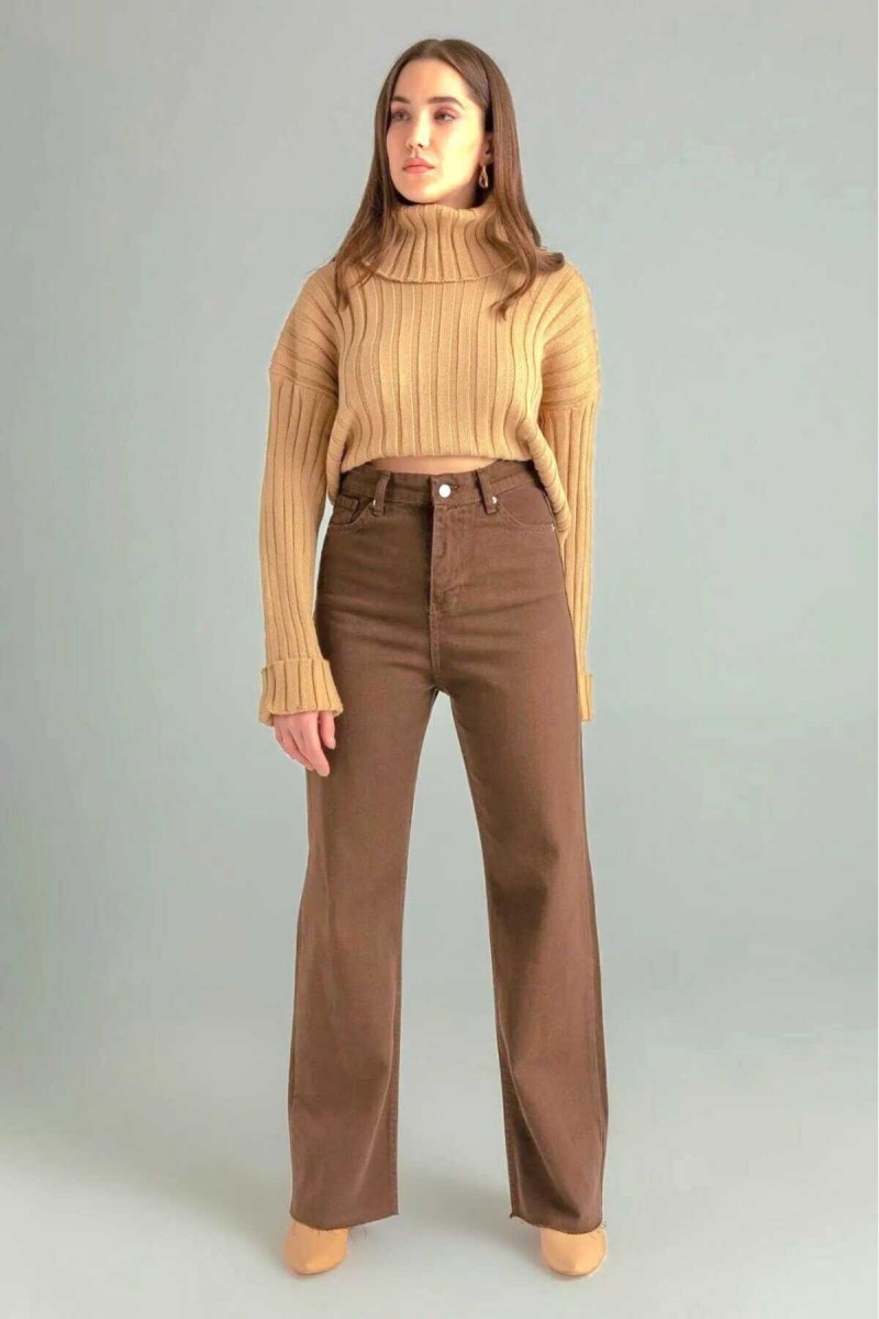 Kahverengi Salaş Palazzo Wideleg Jean Power Likra Kadın Yüksek Bel Toparlayıcı