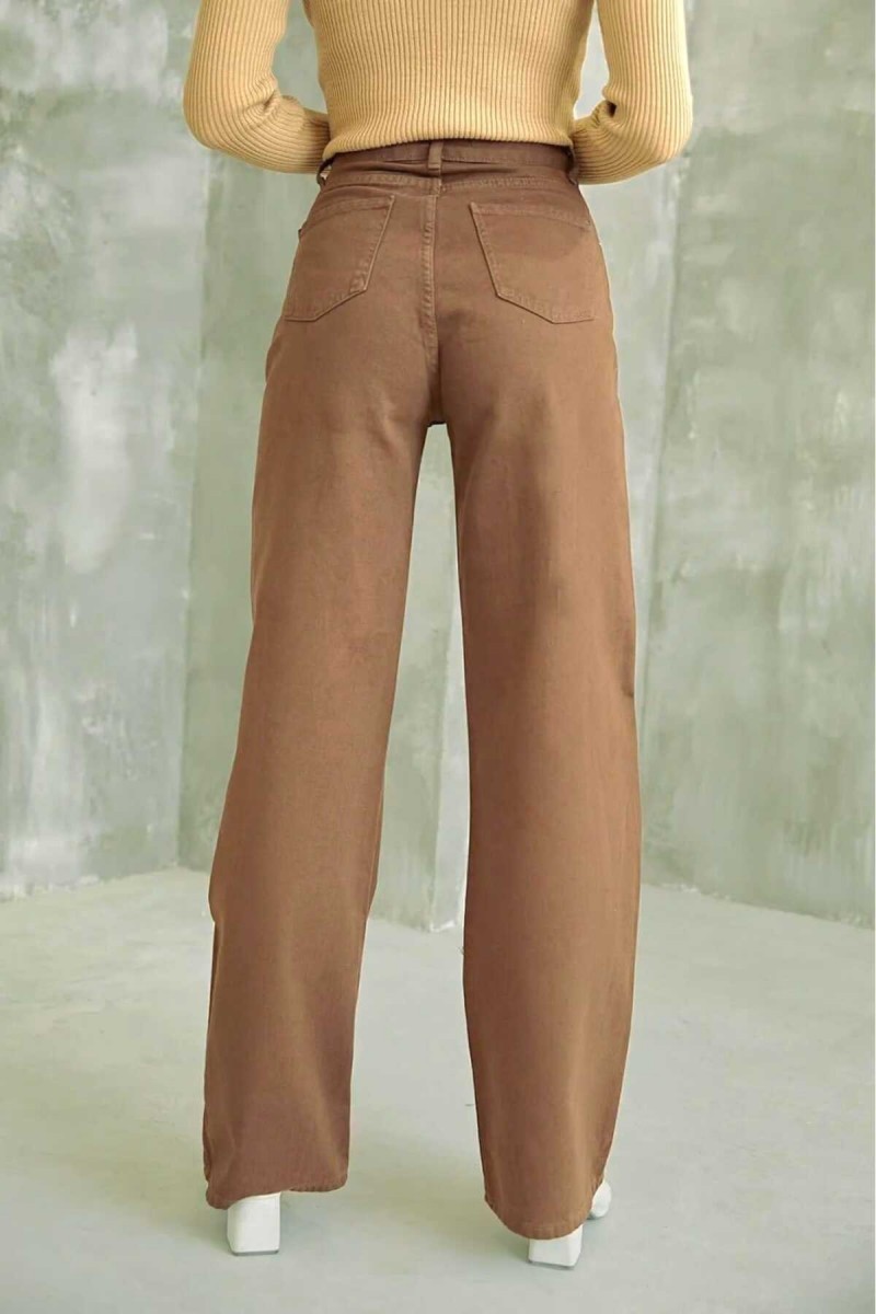 Aliss Kahverengi Power Likralı Kadın Yüksek Bel Salaş Paça Salaş Jans Kot Pantolon