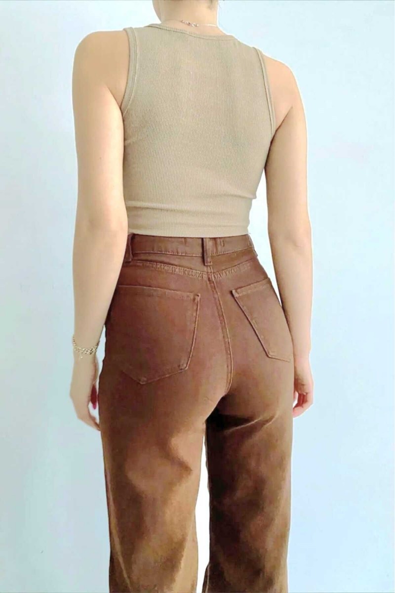 Kahverengi Likralı Süper Yüksek Bel Salaş Jeans Palazzo Pantolon. (süper Yüksek) Wide Leg Kahverengi Likralı Süper Yüksek Bel Salaş Jeans Palazzo Pantolon. (süper Yüksek) Wide Leg