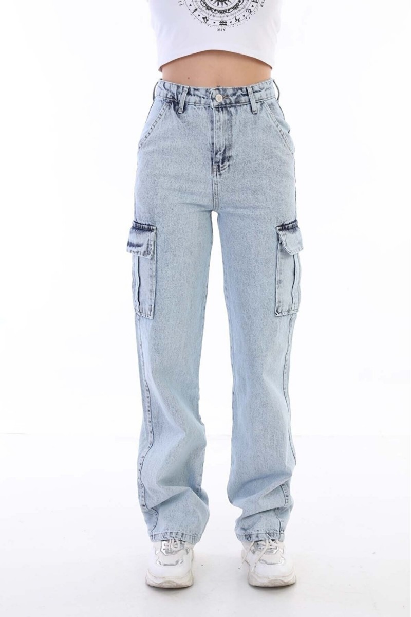 Delmera Kadın Siyah Kargo Cep Arka Cepsiz Exstra Yüksek Bel Palazzo Jean Pantalon