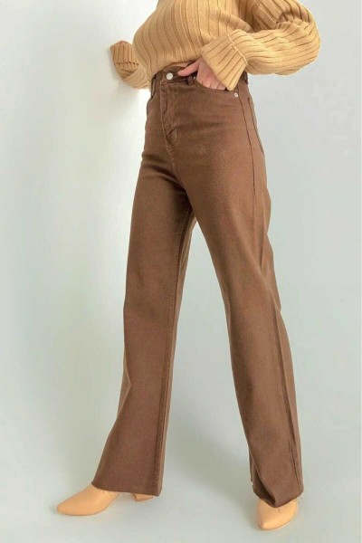 Kahverengi Salaş Palazzo Wideleg Jean Power Likra Kadın Yüksek Bel Toparlayıcı