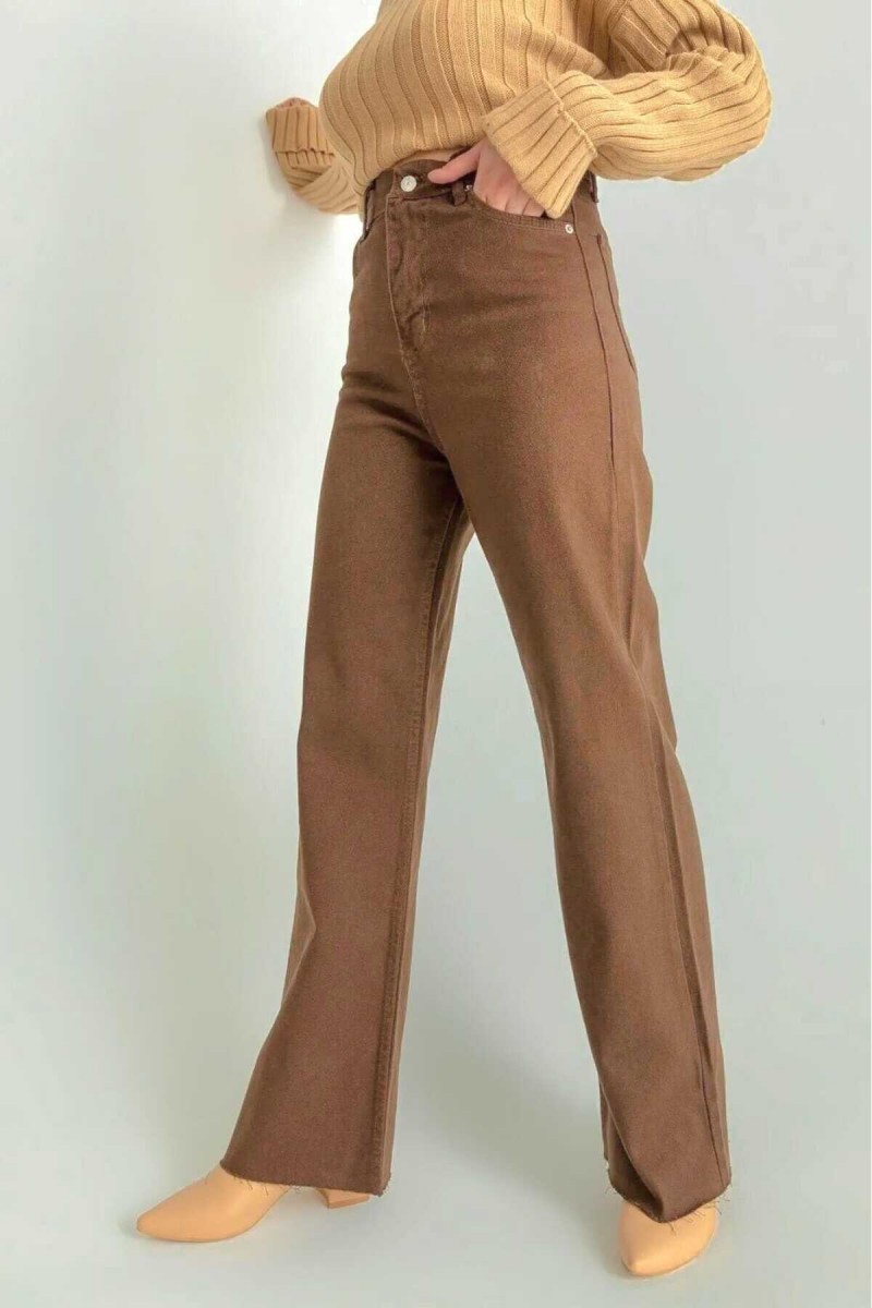 Kahverengi Salaş Palazzo Wideleg Jean Power Likra Kadın Yüksek Bel Toparlayıcı