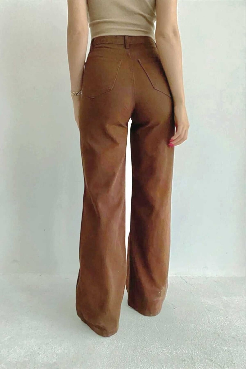 Kahverengi Likralı Süper Yüksek Bel Salaş Jeans Palazzo Pantolon. (süper Yüksek) Wide Leg Kahverengi Likralı Süper Yüksek Bel Salaş Jeans Palazzo Pantolon. (süper Yüksek) Wide Leg