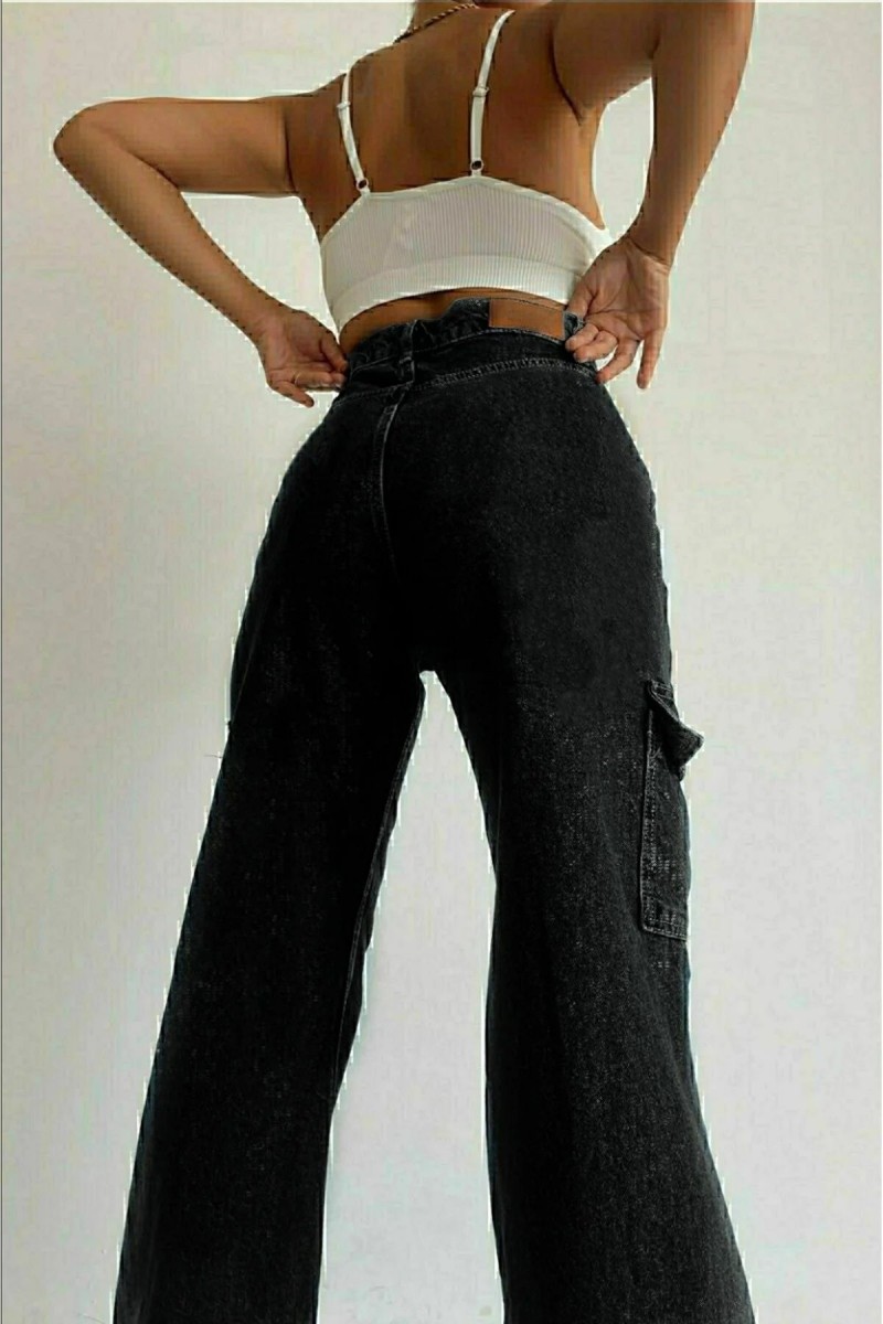 Delmera Kadın Siyah Kargo Cep Arka Cepsiz Exstra Yüksek Bel Palazzo Jean Pantalon Delmera Kadın Siyah Kargo Cep Arka Cepsiz Exstra Yüksek Bel Palazzo Jean Pantalon