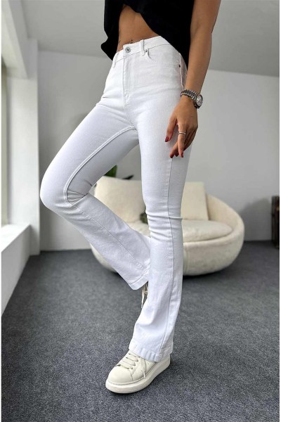 Cocu Beyaz Ispanyol Paça Kot Pantolon Yüksek Bel Ispanyol Jeans Toparlayıcı