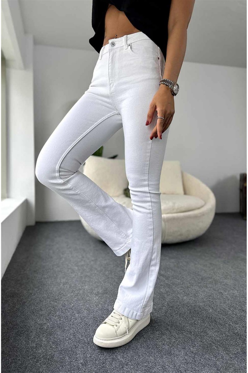 Cocu Beyaz Ispanyol Paça Kot Pantolon Yüksek Bel Ispanyol Jeans Toparlayıcı