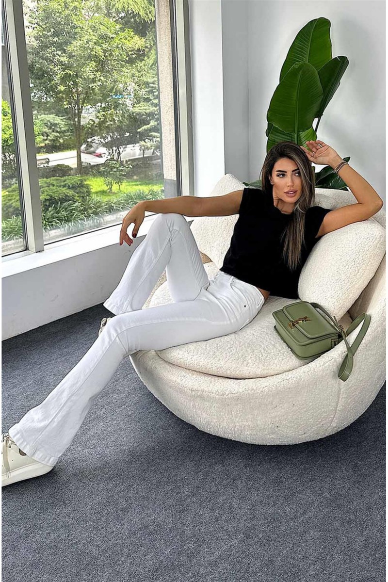 Cocu Beyaz Ispanyol Paça Kot Pantolon Yüksek Bel Ispanyol Jeans Toparlayıcı