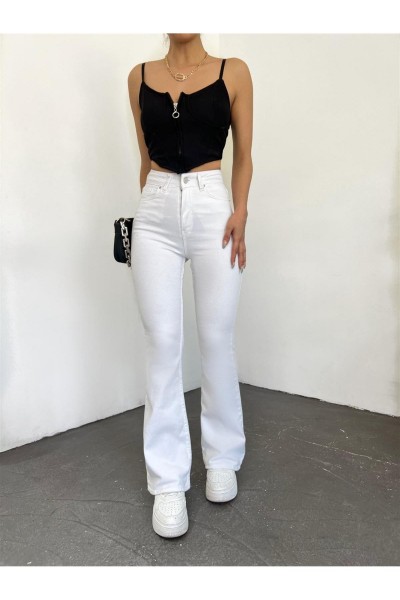 Big Beyaz Ispanyol Paça Kot Pantolon Yüksek Bel Ispanyol Jeans Toparlayıcı( Extra Rahat) Drv