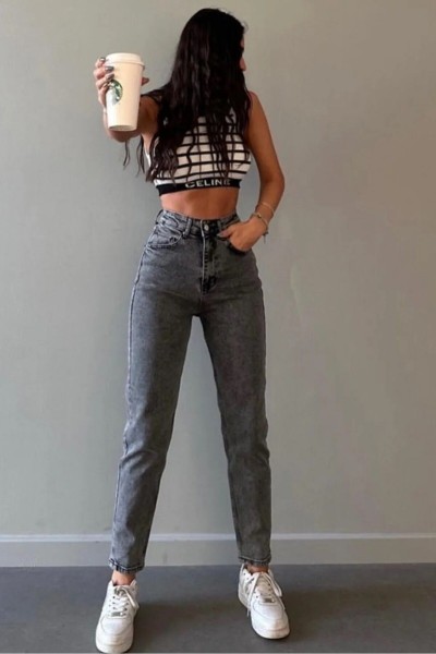 Mom Boyfrend Likralı  Orta Bel Jean Pantolon