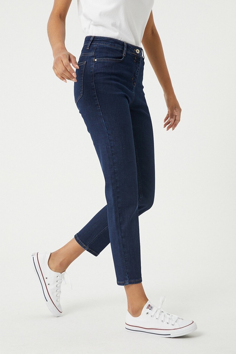 Mom Boyfrend Likralı  Orta Bel Jean Pantolon