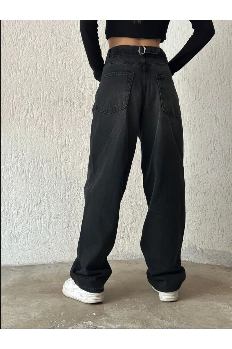 Lola Mavi Baggy Tint'li Toka Detaylı Bol Kesim Geniş Paça Rahat Baggy Jean Kot Salaş Kadın Pantolon