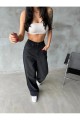 Musiala Siyah Baggy Toka Detaylı Bol Kesim Geniş Paça Rahat Baggy Jean Kot Salaş Kadın Pantolon