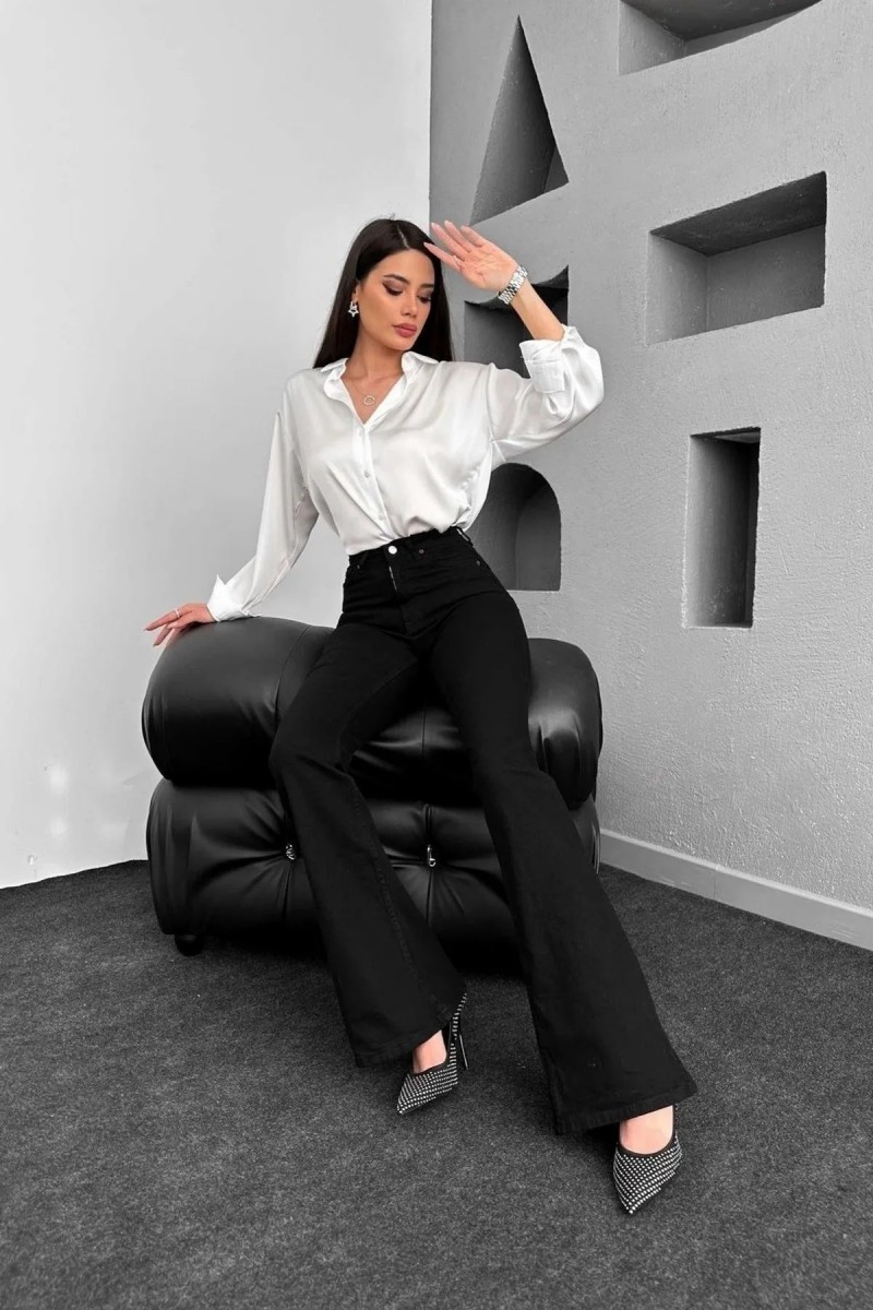 Nicole Siyah Ispanyol Renk Solmaz Koyu Mavi Ispanyol Jeans