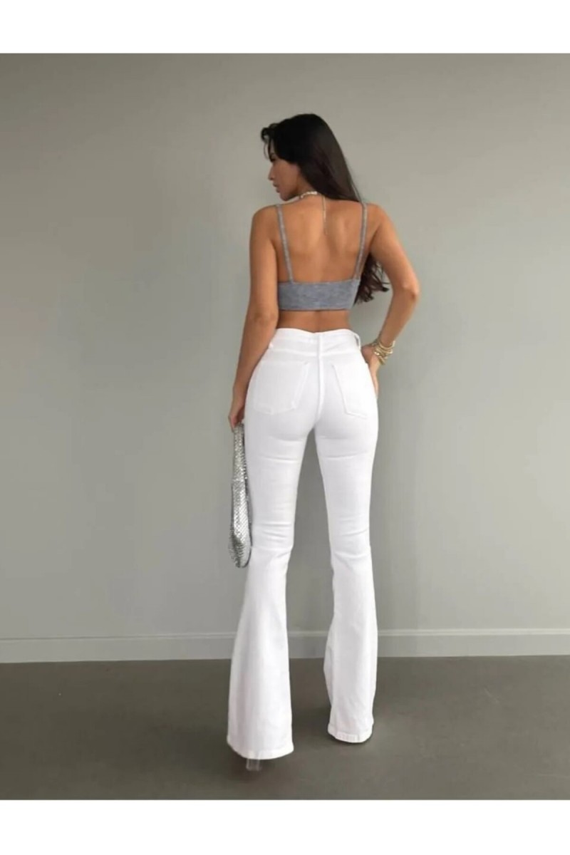 Agapi Beyaz Ispanyol Paça Likralı Flare Jeans Kot Pantolon