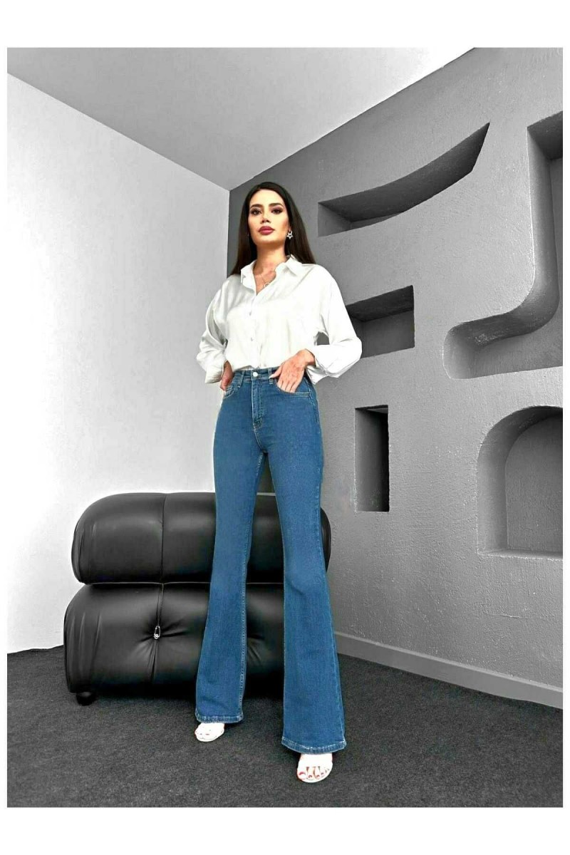 Nicole Orta Mavi Ispanyol Paça Power Likra Kadın Flare Jean Pantolon Nicole Orta Mavi Ispanyol Paça Power Likra Kadın Flare Jean Pantolon