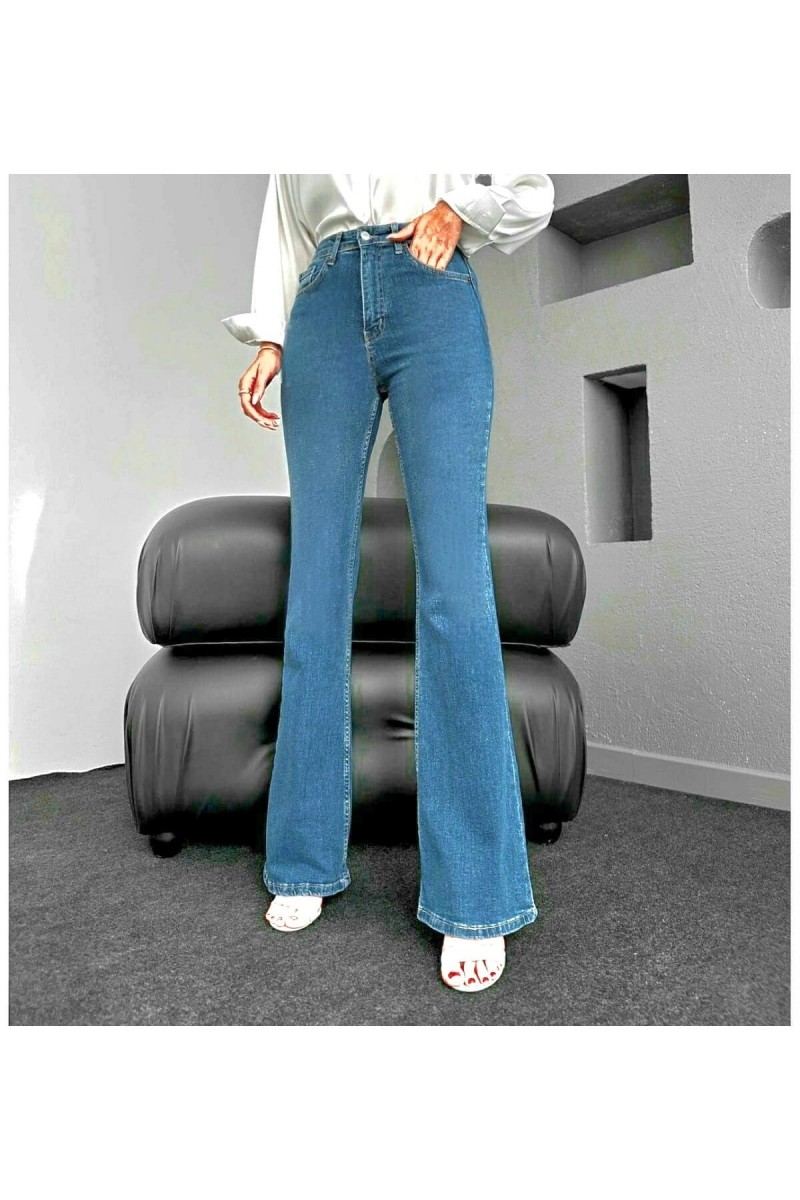 Victoria Ispanyol Orta Mavi Ispanyol Paça Kot Pantolon Yüksek Bel Jeans Toparlayıcı( Extra Rahat)