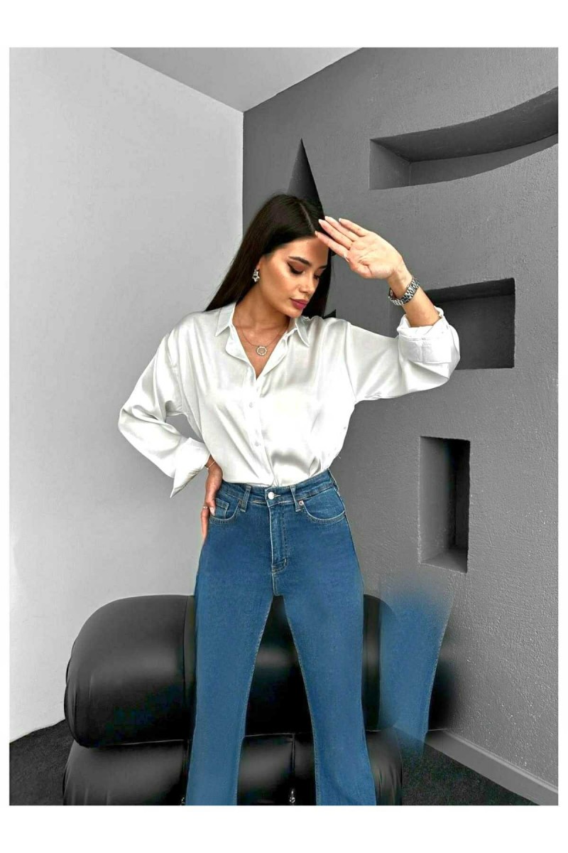 Orta Mavi Ispanyol Paça Yüksek Bel Jeans