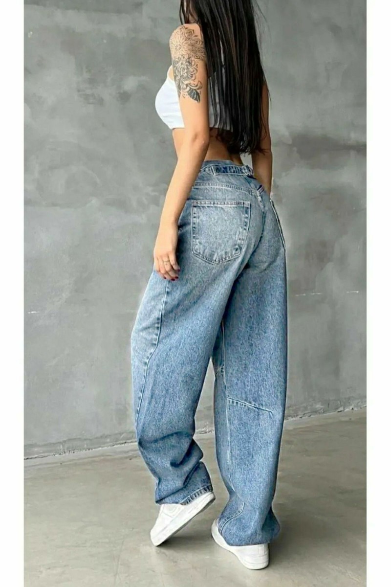 Talya Mavi Kar Yıkama Toka Detaylı Bol Kesim Geniş Paça Rahat Baggy Jean Kot Salaş Kadın Pantolon Talya Mavi Kar Yıkama Toka Detaylı Bol Kesim Geniş Paça Rahat Baggy Jean Kot Salaş Kadın Pantolon