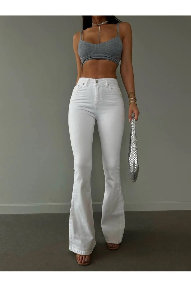 Lina Tall Flare Beyaz Ispanyol Jean Kot Pantolon