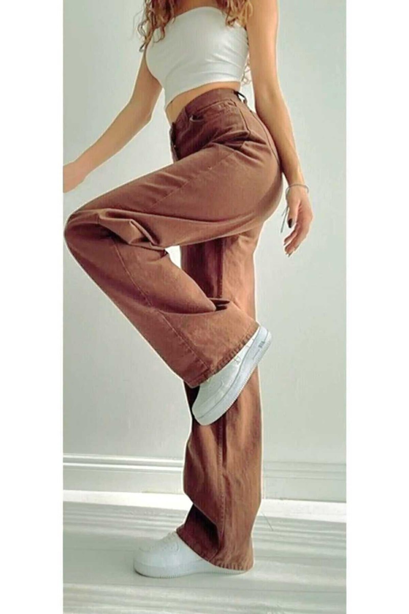 Loiss Kahverengi Likralı Süper Yüksek Bel Salaş Jeans Palazzo Pantolon. (süper Yüksek)