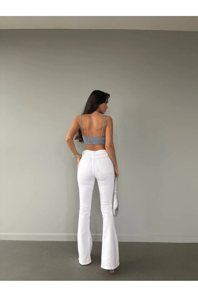 Lina Tall Flare Beyaz Ispanyol Jean Kot Pantolon