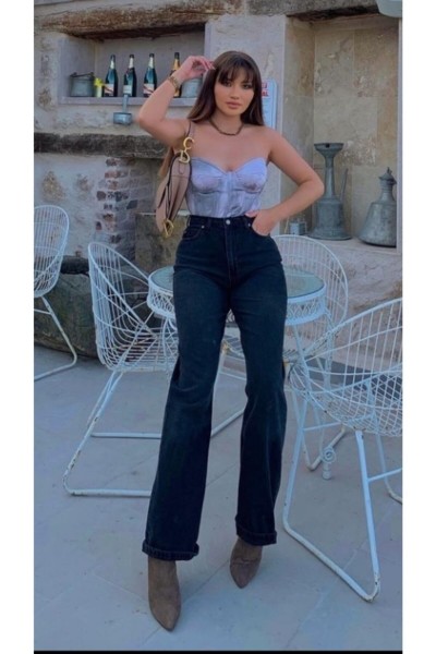 Extra Yüksek A.c.a.i.p S.o.l.m.a.z Siyah Salaş Yırtık Jeans Palazzo Pantolon (süper Yüksek Solmayan)