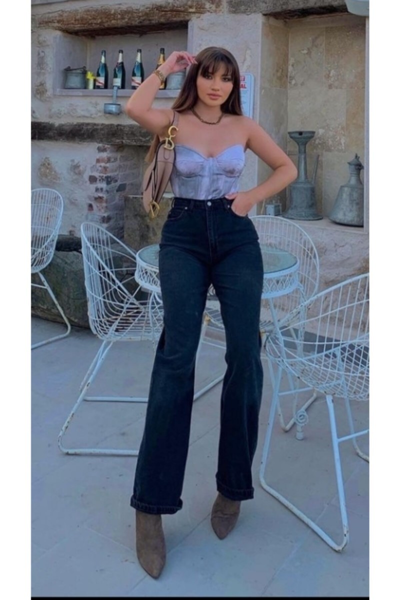 Extra Yüksek A.c.a.i.p S.o.l.m.a.z Siyah Salaş Yırtık Jeans Palazzo Pantolon (süper Yüksek Solmayan)