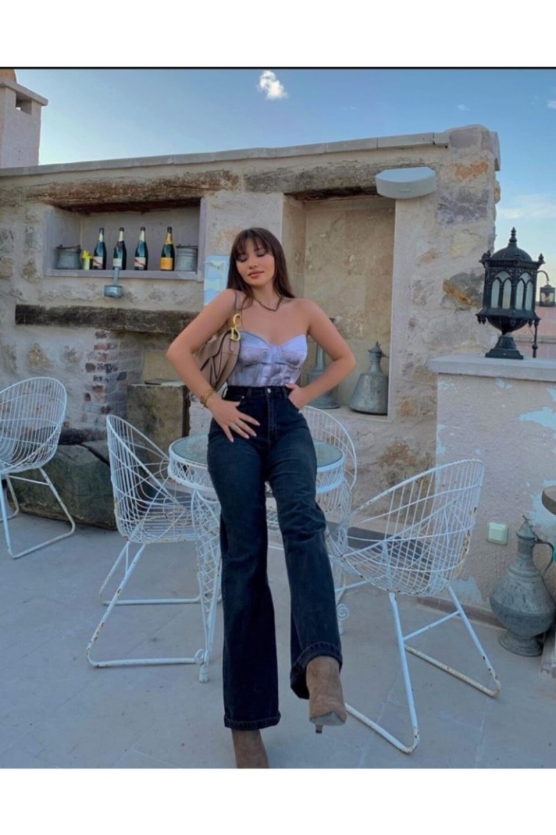 Extra Yüksek A.c.a.i.p S.o.l.m.a.z Siyah Salaş Yırtık Jeans Palazzo Pantolon (süper Yüksek Solmayan)