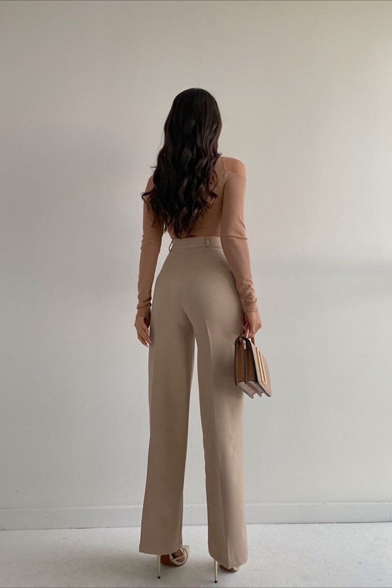 Tess Bej Çimalı Kadın Salaş 90's Süper Yüksek Salaş Paç Palazzo Pantolon