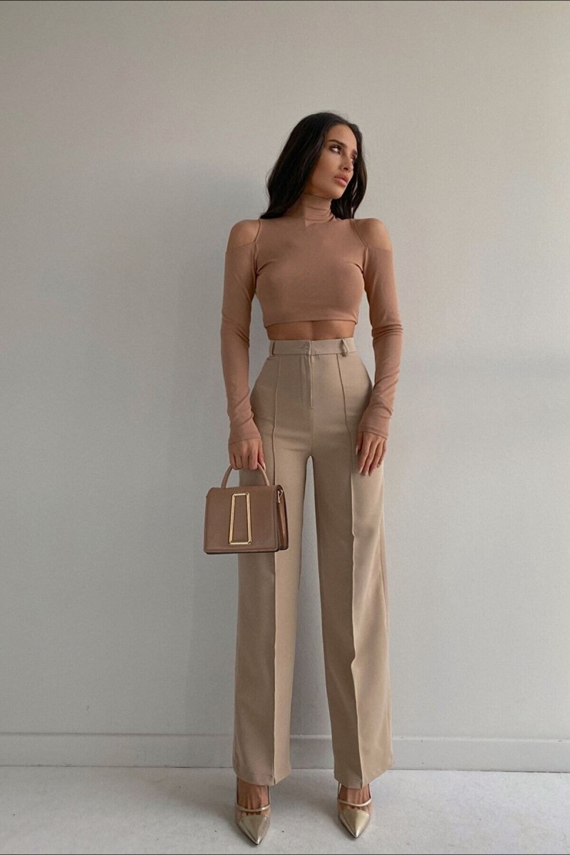 Tess Bej Çimalı Kadın Salaş 90's Süper Yüksek Salaş Paç Palazzo Pantolon