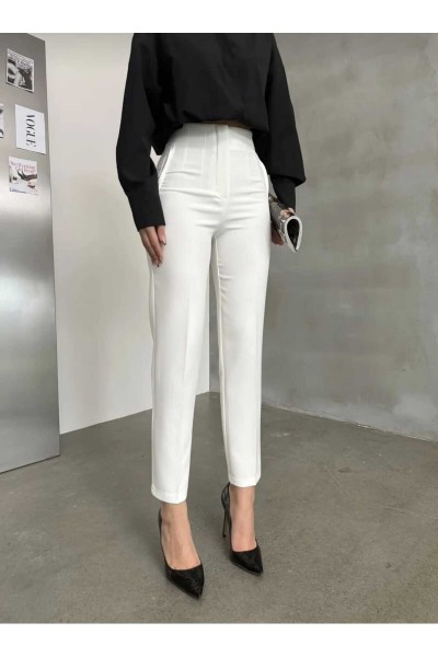 Love Power Kadın Beyaz Çımalı Yüksek Bel Salaş Paça Salaş Pantolon Palazzo