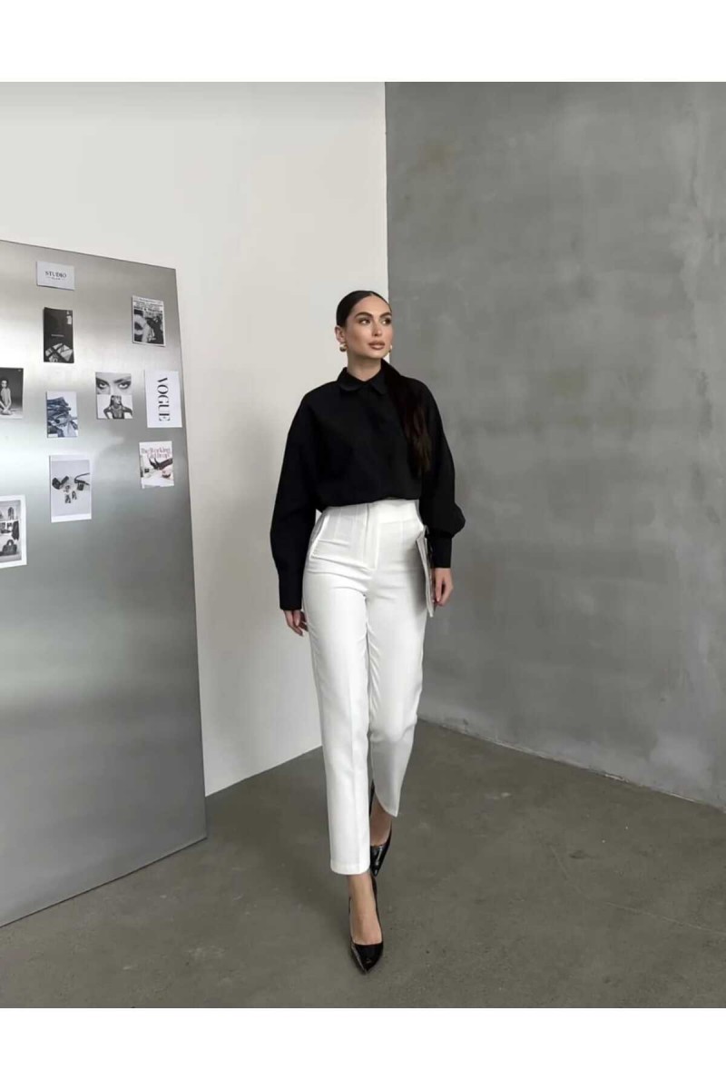 Love Power Kadın Beyaz Çımalı Yüksek Bel Salaş Paça Salaş Pantolon Palazzo