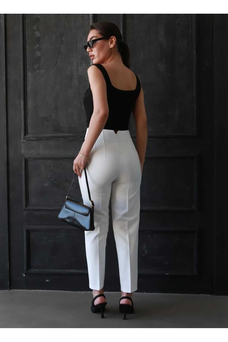 Summer Time Kadın Beyaz Çımalı Yüksek Bel Salaş Paça Salaş Pantolon Palazzo