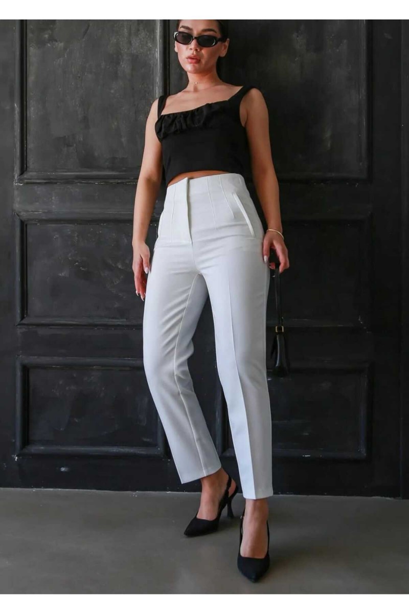 Summer Time Kadın Beyaz Çımalı Yüksek Bel Salaş Paça Salaş Pantolon Palazzo
