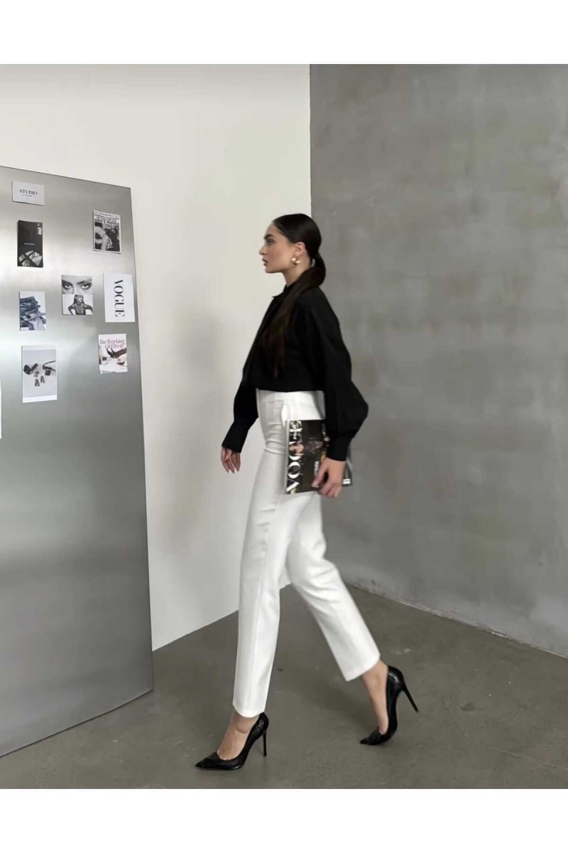 Love Power Kadın Beyaz Çımalı Yüksek Bel Salaş Paça Salaş Pantolon Palazzo