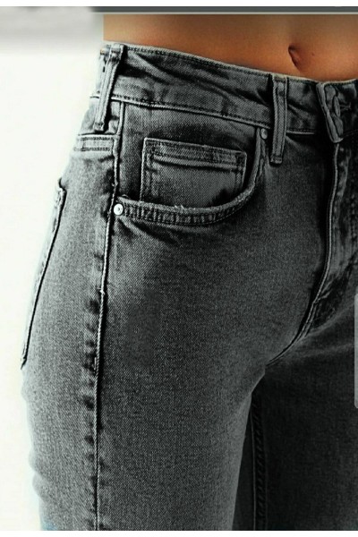 Skyrim Likralı 90's Kadın Füme Kar Süper Yüksek Bel Yırtmaçlı Paça Denim Kot Palazzo Pantolon