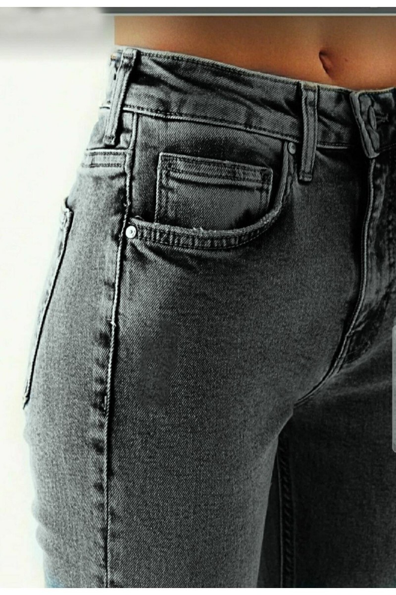 Skyrim Likralı 90's Kadın Füme Kar Süper Yüksek Bel Yırtmaçlı Paça Denim Kot Palazzo Pantolon