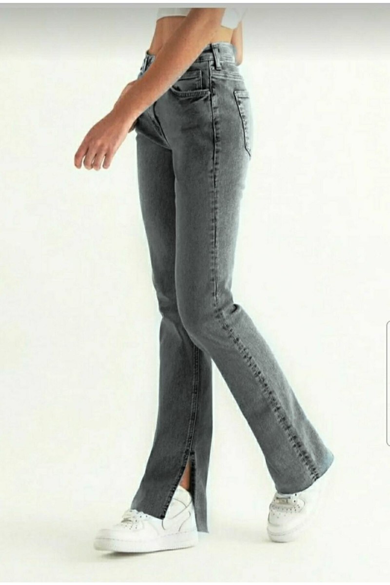 Skyrim Likralı 90's Kadın Füme Kar Süper Yüksek Bel Yırtmaçlı Paça Denim Kot Palazzo Pantolon