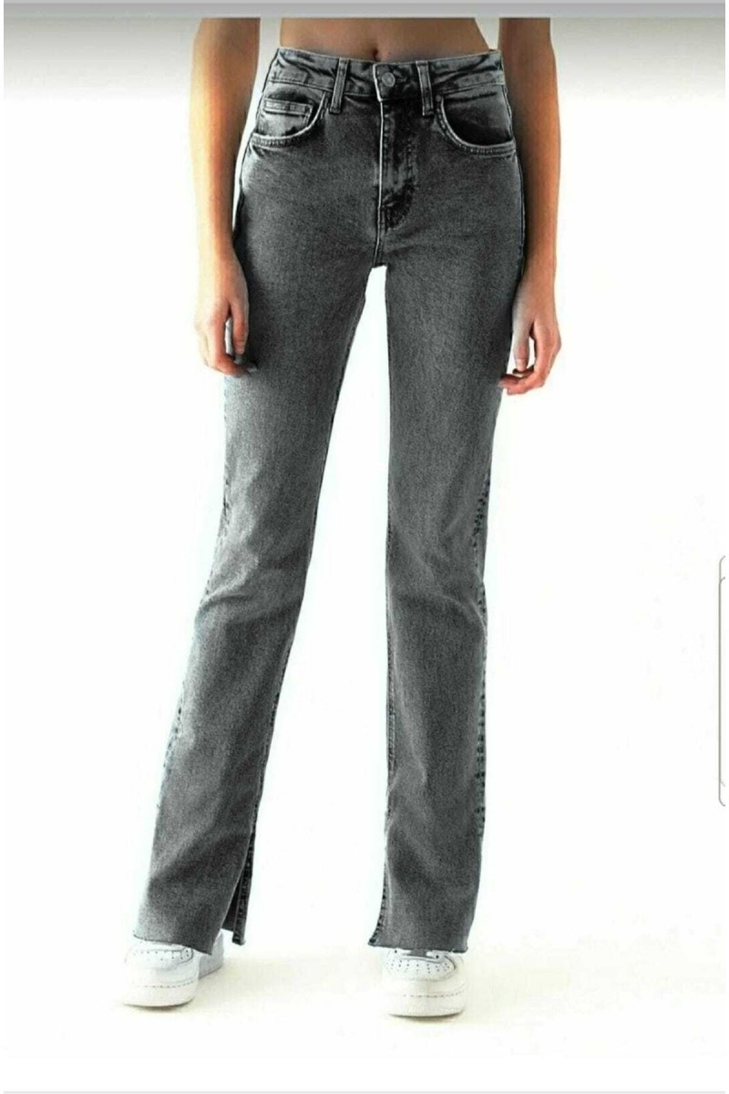 Skyrim Likralı 90's Kadın Füme Kar Süper Yüksek Bel Yırtmaçlı Paça Denim Kot Palazzo Pantolon