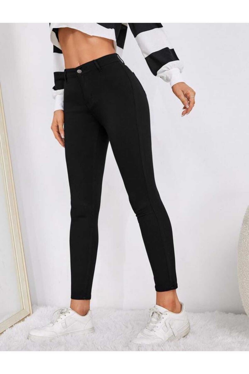 Yüksel Bel Siyah Bilek Boy Dar Paça Skinny Likralı Kot