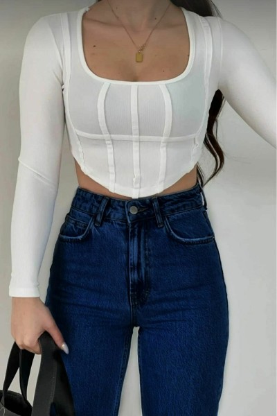 Clara 90's Power Likralı Solmaz Orta Mavi Süper Yüksek Bel Salaş Jeans Palazzo Pantolon