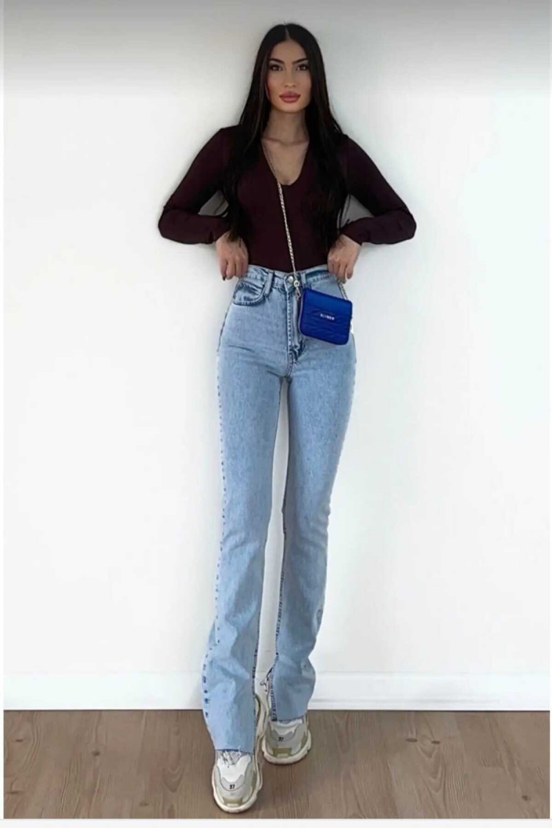 Eliza 90`s Likralı Salaş Kadın Açık Kar İç Yırmaçlı Süper Yüksek Bel Salaş Paça Denim Kot