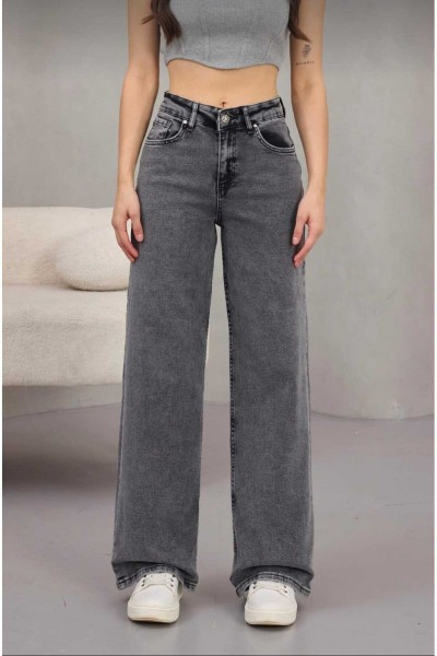 Skyrim Likralı 90's Kadın Füme Kar Süper Yüksek Bel Yırtmaçlı Paça Denim Kot Palazzo Pantolon