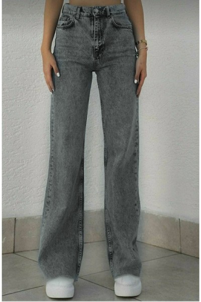 The Füme Kar Likralı Süper Yüksek Bel Salaş Paça Palazzo Kot Pantolon