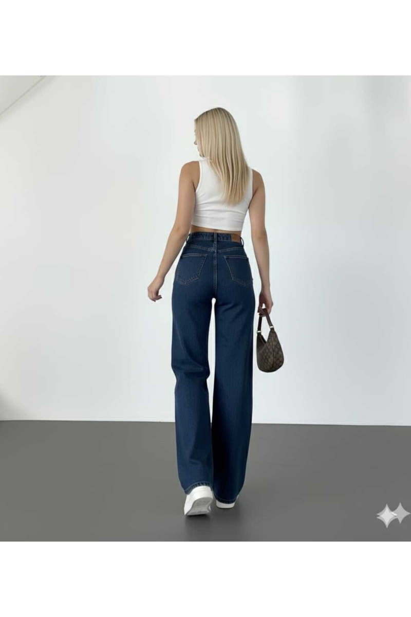 Guess Cold Power Likralı Koyu Mavi Süper Yüksek Bel Likralı Salaş Paça Denim Kot Pantolon