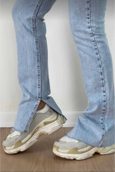 Eliza 90`s Likralı Salaş Kadın Açık Kar İç Yırmaçlı Süper Yüksek Bel Salaş Paça Denim Kot